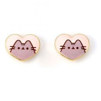 Pusheen Stud Naušnice Pink and Gold Heart