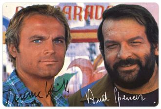 Bud Spencer & Terence Hill kovová tabulka Autogramm 20 x 30 cm