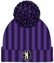 Wednesday Pom-Pom pletená čepice Nevermore Logo