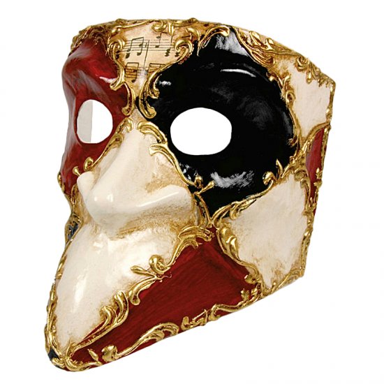 Originální benátská maska Bauta Scacchi Colore Bianco Musica